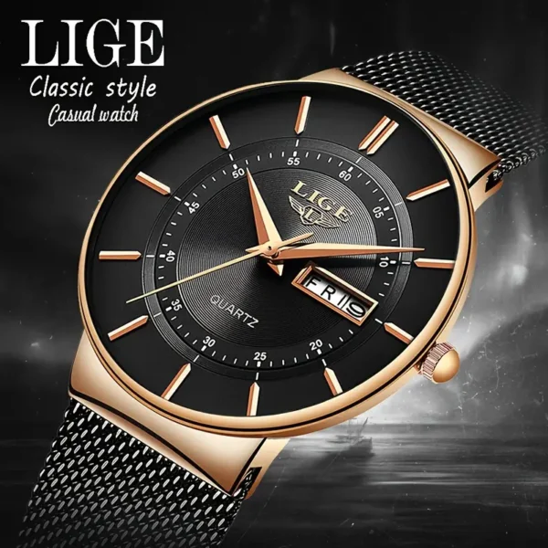 Montre à quartz ultra fine pour homme LIGE Montre à quartz ultra fine pour homme LIGE, bracelet en maille d'acier 4 octobre 2024 Kotazando