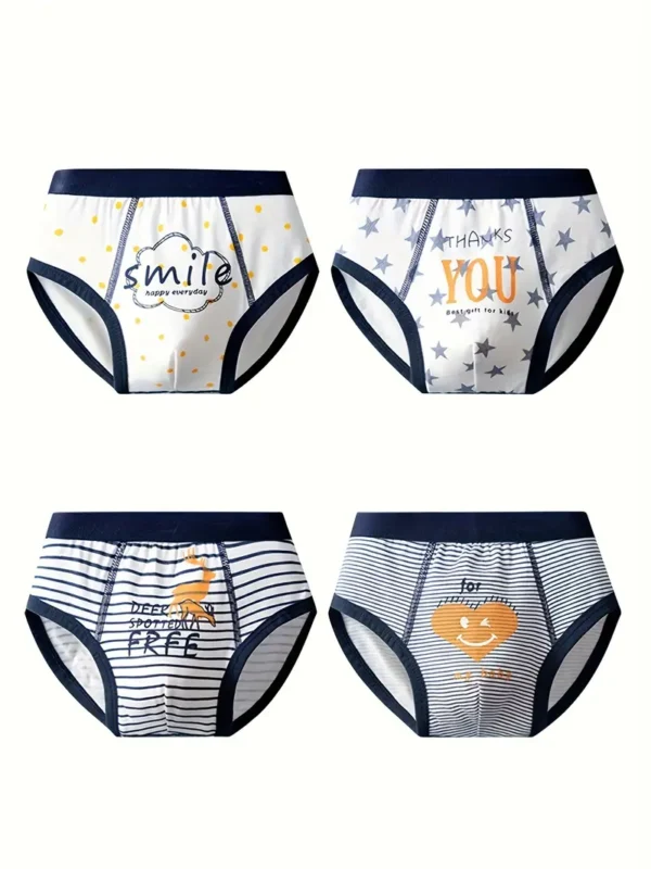 Lot de 4 slips triangulaires pour enfants, imprimé étoiles et rayures, sous-vêtements en coton respirants et doux pour la peau pour garçons – Image 6