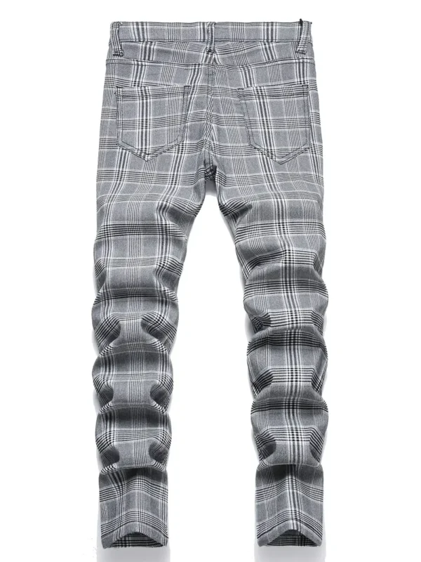 Pantalon long extensible à carreaux gris décontracté pour garçons avec poche, vêtements pour enfants pour l'extérieur toutes saisons - Image 2