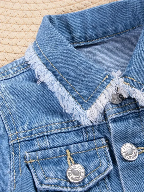 Ensemble veste en jean à bords bruts et jupe en jean plissée pour bébé, vêtements pour tout-petits et filles pour le printemps et l'été - Image 5