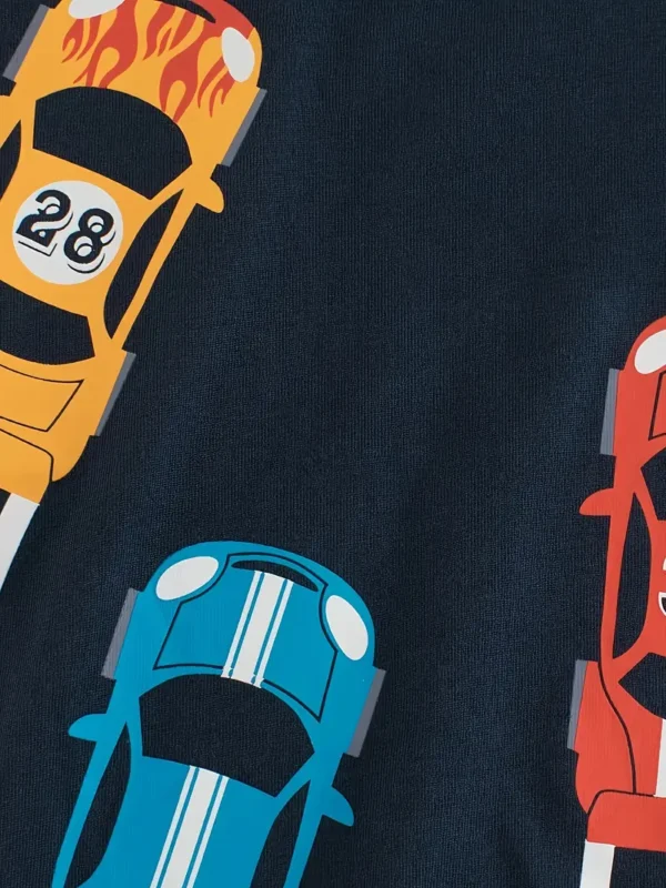Lot de 4 t-shirts de sport pour garçon 100 % coton avec imprimé de voiture de dessin animé, Vêtements d'extérieur confortables pour l'été – Image 8