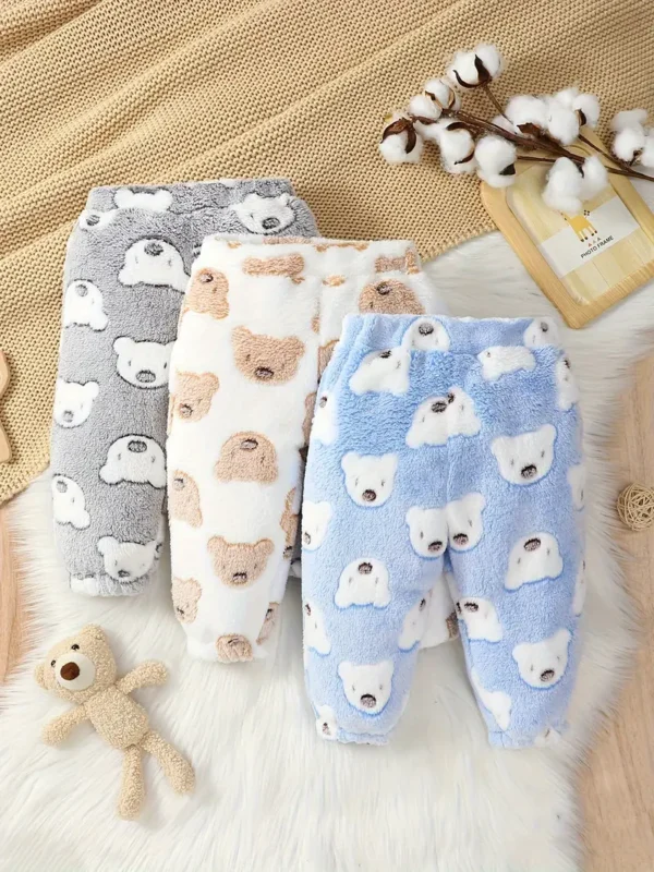 Lot de 3 pantalons pour bébé garçon en peluche avec imprimé chat, tissu extensible en polyester doux, coupe standard - Image 7