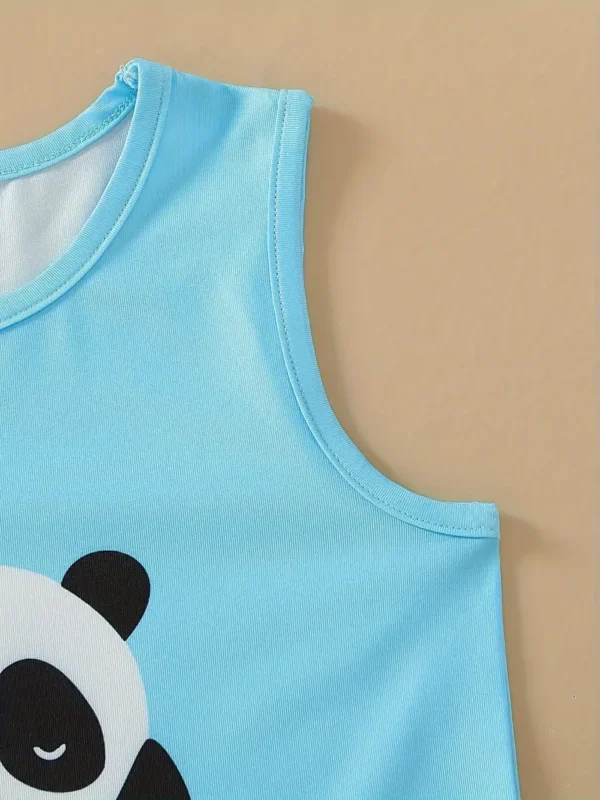 Ensemble de 3 tenues mignonnes pour fille avec motif de dessin animé, débardeur et short à imprimé chaton, fraise et panda, Idéal pour les sorties décontractées d'été – Image 10