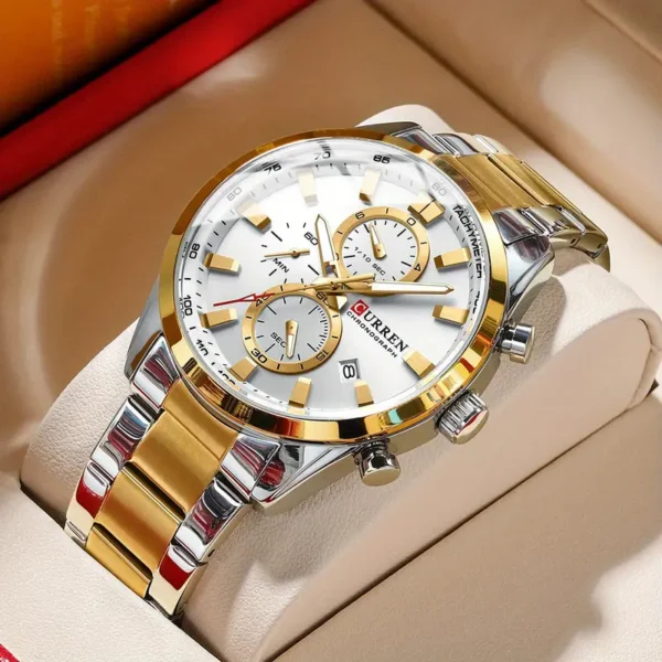 Montre-bracelet chronographe multifonctionnelle pour homme Montre-bracelet chronographe multifonctionnelle pour homme, CURREN avec bracelet en acier et montre ronde étanche, choix idéal pour les cadeaux 4 octobre 2024 Kotazando