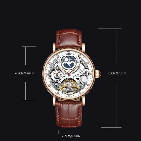 Montre Homme Homme Montre Homme Homme, Montre Homme Creuse Double Face, Montre Mécanique Automatique, Tourbillon Mode Fonction Deux Heures Strass, Lumineux Étanche, Bracelet Cuir PU Montre, Choix Idéal pour Cadeaux 4 octobre 2024 Kotazando