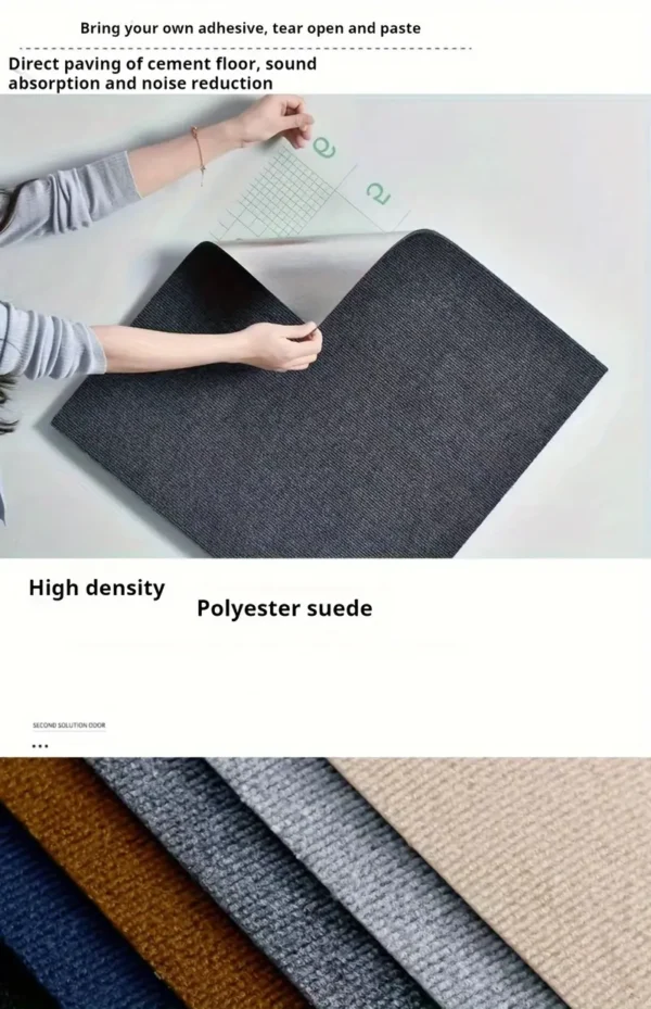 Dalles de moquette autocollantes carrées pour bureau et maison, tapis antidérapants en polyester avec envers en mousse, fabriqués à la machine, motif uni, Parfait pour la décoration de la chambre, du bureau et du porche (lot de plusieurs pièces) – Image 20