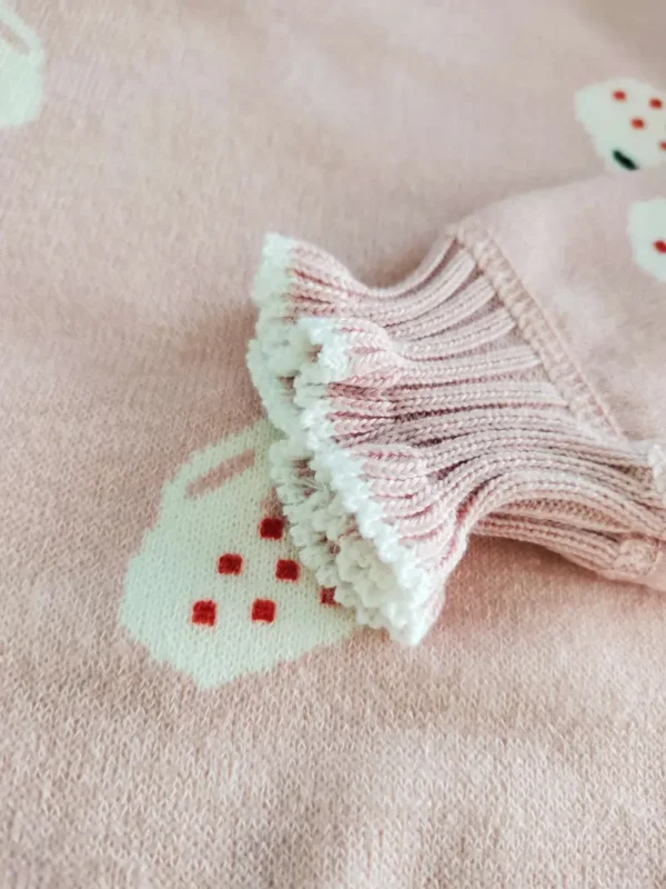 Pull à col en laitue pour filles, motif fraise, pull épais à manches longues avec doublure thermique, chaud et confortable – Image 6