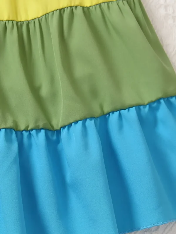 Robe camisole tendance à rayures arc-en-ciel pour filles, motif nœud, blocs de couleurs, cadeau de fête d'été – Image 7