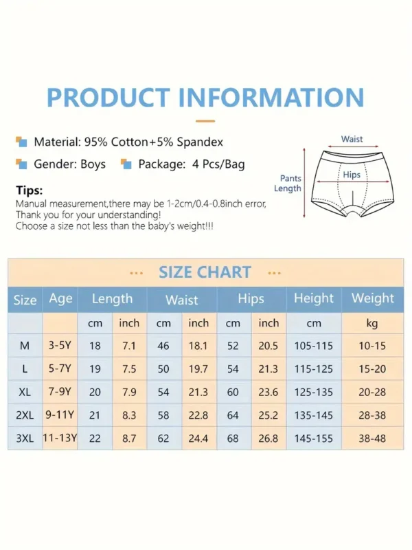 Lot de 4 slips triangulaires pour enfants, imprimé étoiles et rayures, sous-vêtements en coton respirants et doux pour la peau pour garçons – Image 7