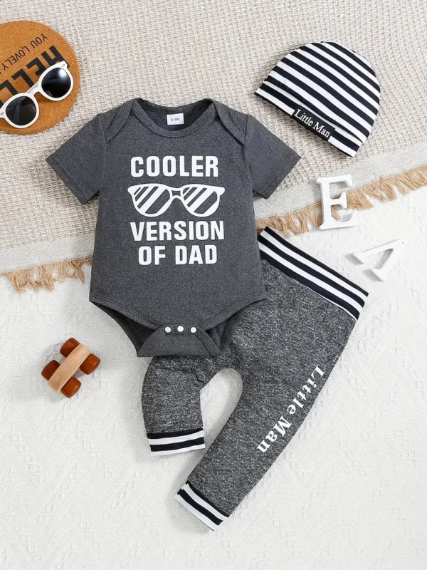 Ensemble 2 pièces décontracté avec imprimé lunettes de soleil, « Cooler Version Of Dad » pour bébé, combinaison à manches courtes, chapeau et pantalon, vêtements pour tout-petits et bébés garçons