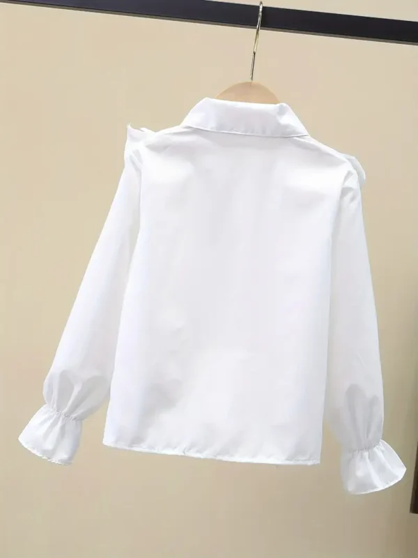 Chemise à manches longues à col volanté pour fille Chemise à manches longues à col volanté pour fille, détail de bouton en métal doré, chemisier doux et tendance pour les tout-petits et les grands enfants 18 octobre 2024 Kotazando