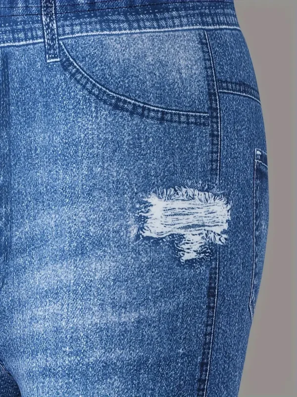 Leggings 3 pièces pour filles, ajustés et extensibles, motif imitation denim, pour le printemps et l'automne – Image 10