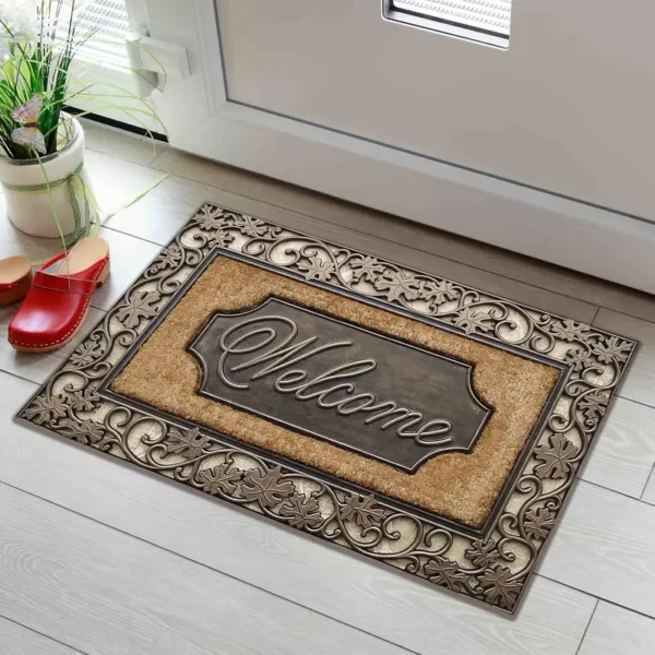Paillasson en polyester lavable en machine avec dos en caoutchouc, Tapis tressé antidérapant, léger et durable pour entrée, salle de bain, Tapis de bienvenue décoratif à motif abstrait facile à nettoyer, plusieurs tailles disponibles – Image 10
