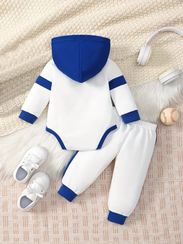 Ensemble 2 pièces pour bébé garçon, barboteuse à manches longues et pantalon, imprimé numérique, capuche, tissu en polyester doux, lavable en machine – Image 8