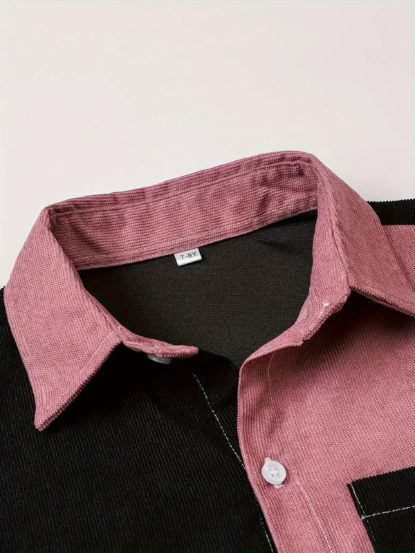 Chemise créative à blocs de couleurs pour garçons, hauts décontractés à manches courtes et revers, vêtements pour garçons pour l'été en plein air – Image 6