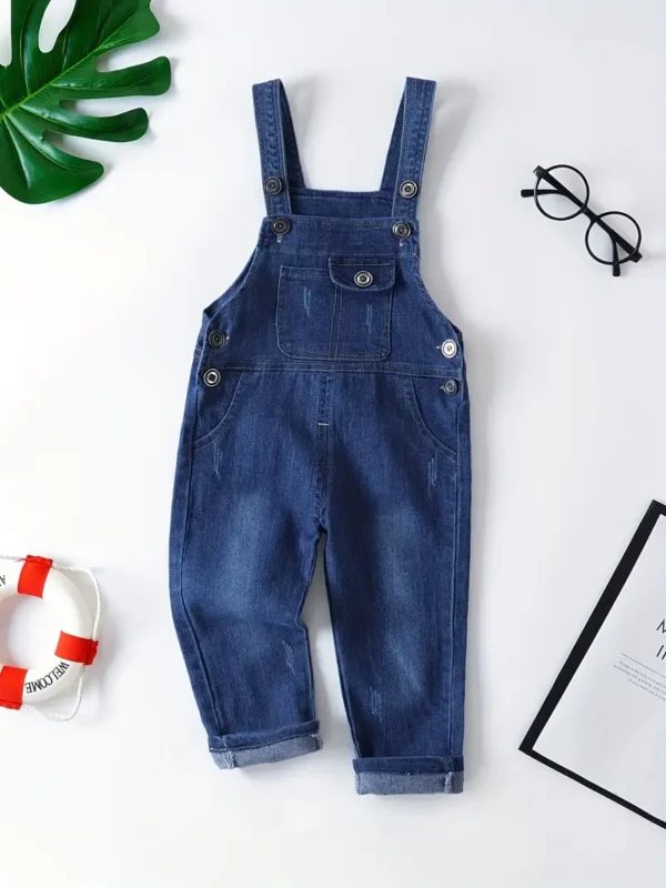 Salopette en jean de coton pour tout-petits garçons, style décontracté, pantalon en jean à bretelles réglables avec poche pour un usage quotidien