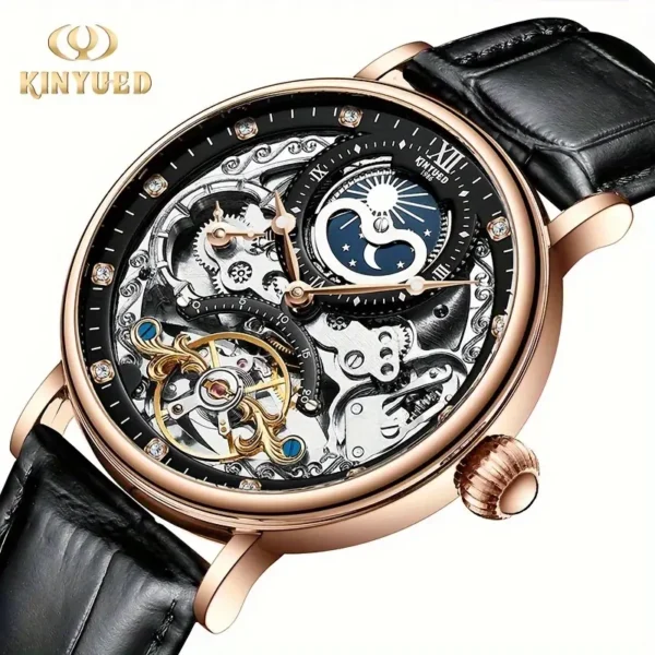 Montre Homme Homme Montre Homme Homme, Montre Homme Creuse Double Face, Montre Mécanique Automatique, Tourbillon Mode Fonction Deux Heures Strass, Lumineux Étanche, Bracelet Cuir PU Montre, Choix Idéal pour Cadeaux 4 octobre 2024 Kotazando