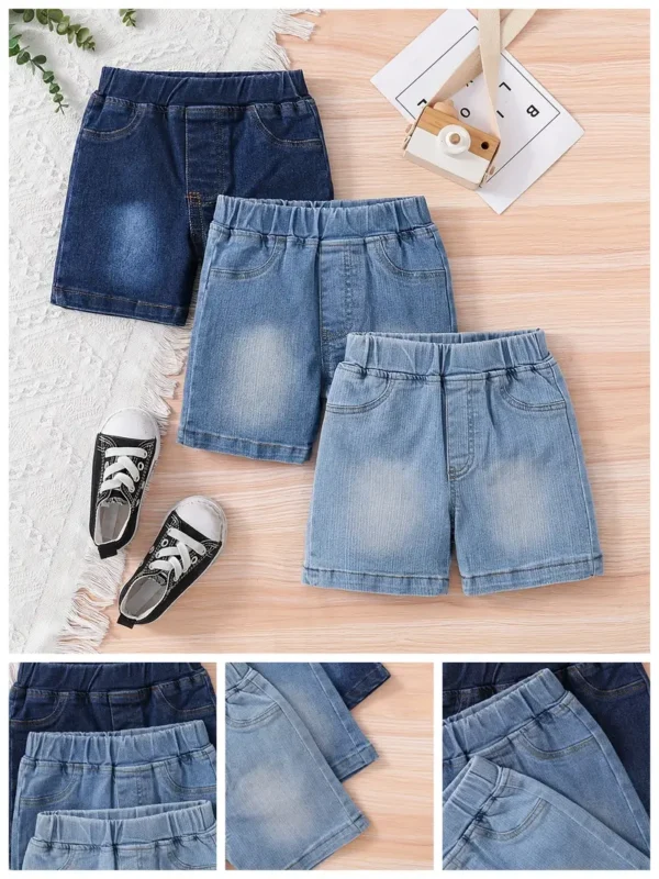 Lot de 3 shorts en jean pour bébé garçon, taille élastique, coupe confortable, vêtements d'été polyvalents pour l'extérieur - Image 7