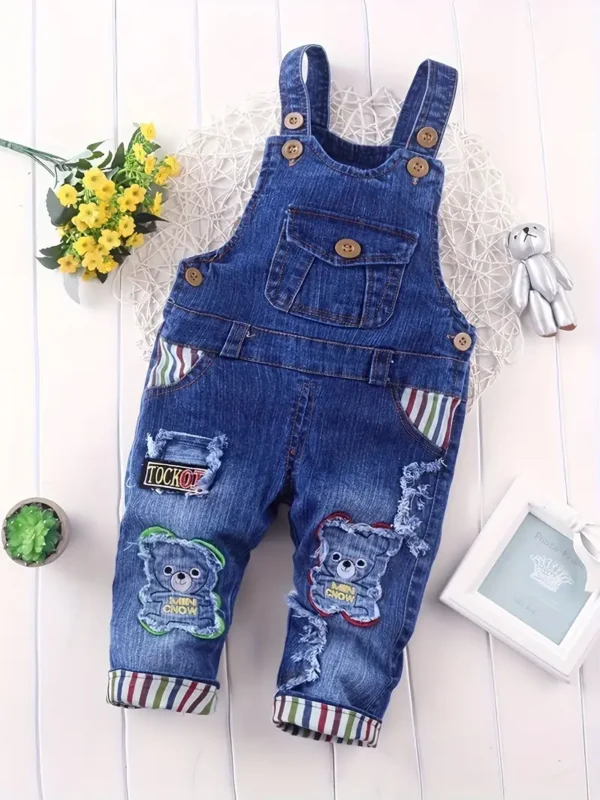 Salopette en jean de coton pour tout-petits garçons, style décontracté, pantalon en jean à bretelles réglables avec poche pour un usage quotidien (Copie)