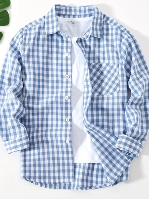 Chemise à carreaux en coton élégante pour garçon Chemise à carreaux en coton élégante pour garçon, manches longues, boutonnée sur le devant, poche poitrine, printemps-automne octobre 13, 2024 Kotazando