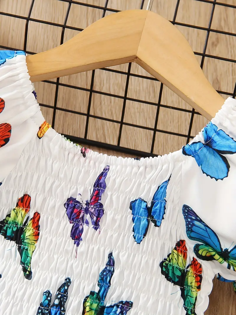 Robe de princesse à manches bouffantes et volants pour petite fille, motif papillon coloré, pour les fêtes, les vacances à la plage, les vêtements d'été romantiques pour enfants 7 Robe de princesse à manches bouffantes et volants pour petite fille, motif papillon coloré, pour les fêtes, les vacances à la plage, les vêtements d'été romantiques pour enfants – Image 6