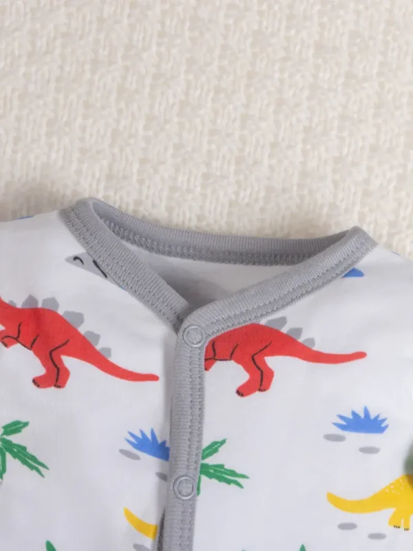 Ensemble de 3 grenouillères unisexes à manches longues pour nouveau-né, barboteuses pour bébé avec imprimés mignons de lapin, de dinosaure et de lion, styles décontractés doux et respectueux de la peau – Image 8