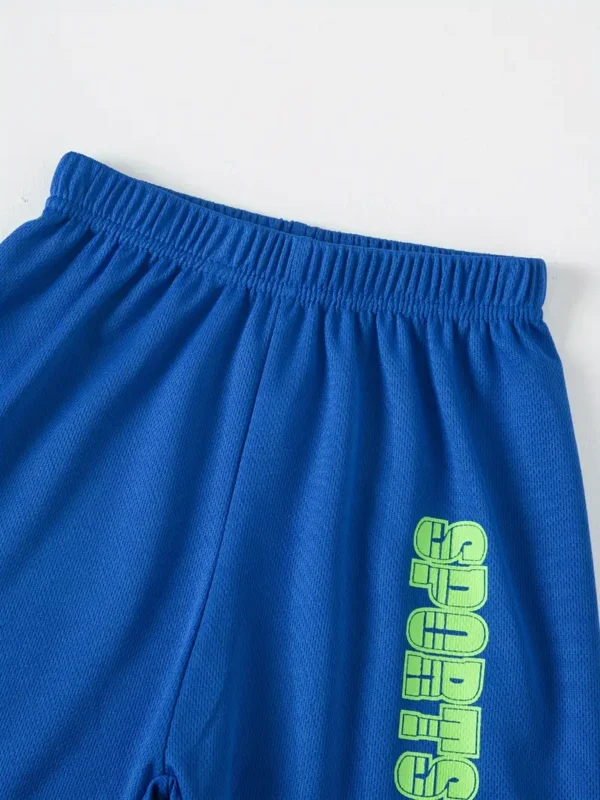 Lot de 3 shorts de sport à séchage rapide pour garçons, short de course mi-long en maille respirante avec imprimé lettre, coupe ample, vêtements de sport basiques pour garçons, essentiels d'été – Image 9