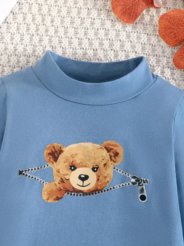 3pcs T-shirt à manches longues en coton imprimé ours de dessin animé pour bébé, pull décontracté, haut pour tout-petit et bébé garçon - Image 10