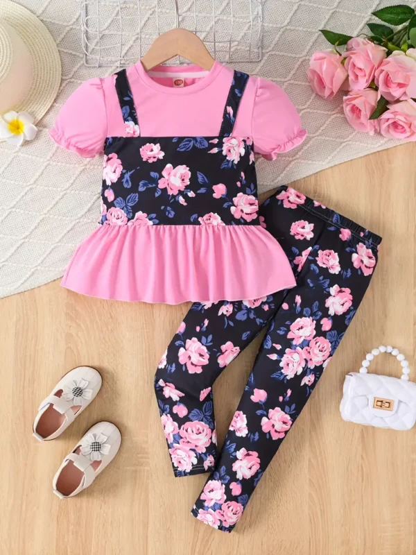 Ensemble de 2 pièces pour filles avec imprimé floral et motif floral Ensemble de 2 pièces pour filles avec imprimé floral et motif floral, Cadeau de fête 19 octobre 2024 Kotazando