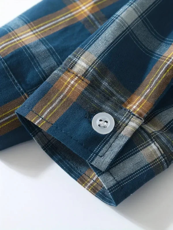Chemise décontractée à manches longues et col à revers pour garçon, motif à carreaux, idéale pour un usage quotidien et extérieur, lavable en machine, haut toutes saisons – Image 5