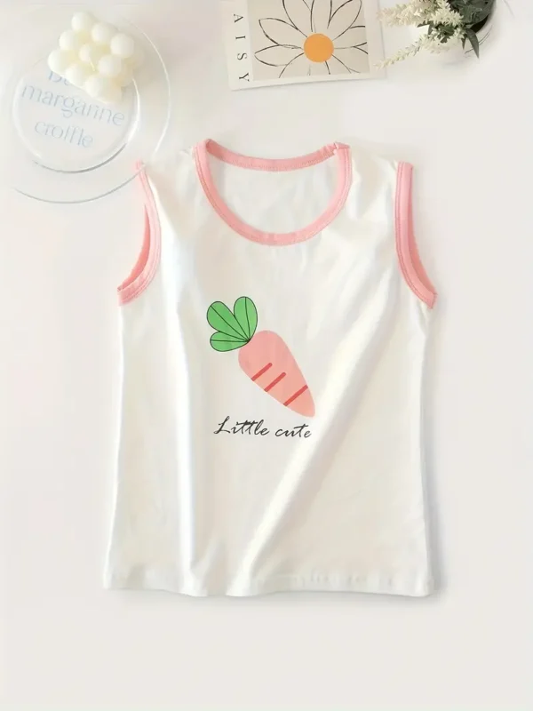 Ensemble de 3 débardeurs en coton respirants et amples à motif carotte/fleurs pour filles pour le printemps et l'été – Image 8