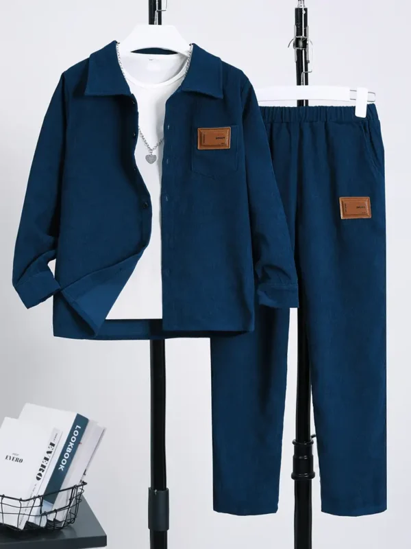 Ensemble chemise à revers en velours côtelé à manches longues et pantalon droit, ensemble 2 pièces pour garçons