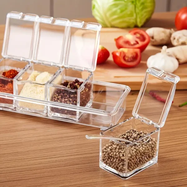 Ensemble de rangement d'épices en acrylique transparent avec couvercles, Contenants à condiments multifonctionnels pour l'organisation de la cuisine, Aucune alimentation requise – Image 5