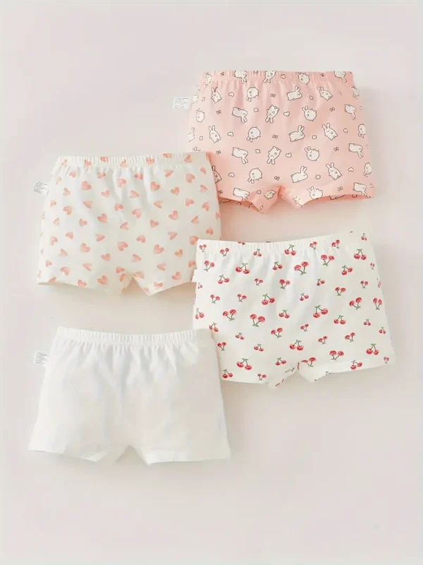 Lot de 4 slips en coton imprimés cerises, cœurs et lapins pour fille, culottes à motif dessin animé, ensemble de sous-vêtements doux et confortables, pour toutes les saisons - Image 2