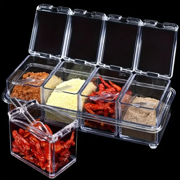 Ensemble de rangement d'épices en acrylique transparent avec couvercles, Contenants à condiments multifonctionnels pour l'organisation de la cuisine, Aucune alimentation requise – Image 6