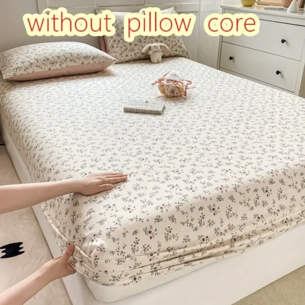 Parure de lit hypoallergénique à motif floral avec taies d'oreiller, lavable en machine, polyester imprimé actif, housse de matelas antidérapante anti-poussière, fabrication artisanale lavée, poids du tissu 100 g, poche profonde 30-34 cm – Image 15