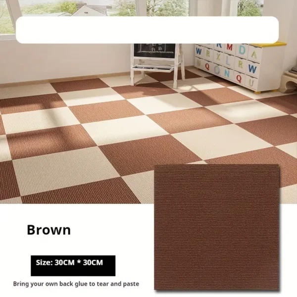Dalles de moquette autocollantes carrées pour bureau et maison, tapis antidérapants en polyester avec envers en mousse, fabriqués à la machine, motif uni, Parfait pour la décoration de la chambre, du bureau et du porche (lot de plusieurs pièces) – Image 11