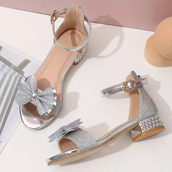 Chaussures à talons hauts tendance et mignonnes avec nœud papillon et bout ouvert pour filles, chaussures habillées légères et respirantes pour les vacances, les fêtes, les mariages, le printemps et l'été – Image 5