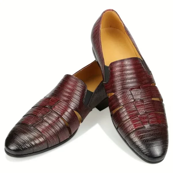 Chaussures en cuir de vachette pleine fleur respirantes de couleur unie pour hommes, chaussures habillées confortables antidérapantes à semelle en caoutchouc décontractées, chaussures pour hommes – Image 3