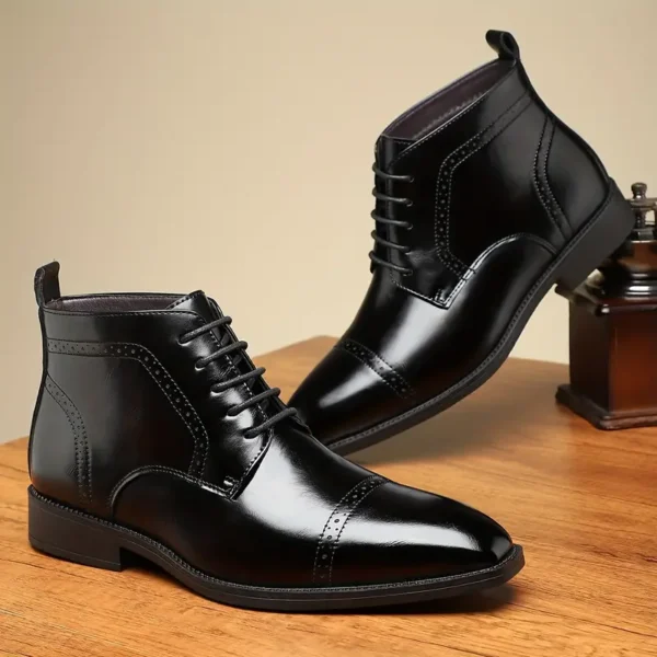 Bottines décontractées à la mode pour hommes, Polyvalentes pour toutes les saisons, à enfiler avec semelle en caoutchouc, similicuir (Copy) – Image 4
