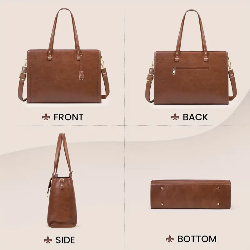 Sacoche pour ordinateur portable vintage marron élégant de 39,62 cm pour femme, Mallette en similicuir imperméable avec bandoulière, sac fourre-tout de travail professionnel 9 Sacoche pour ordinateur portable vintage marron élégant de 39,62 cm pour femme, Mallette en similicuir imperméable avec bandoulière, sac fourre-tout de travail professionnel – Image 8