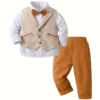 Ensemble de costumes décontractés 3 pièces pour garçons Ensemble de costumes décontractés 3 pièces pour garçons, Gilet beige, chemise à manches longues et pantalon avec nœud papillon, Tissu tissé, non extensible, couleur unie, avec poches, Tenue de soirée pour homme toutes saisons 26 décembre 2024 Kotazando