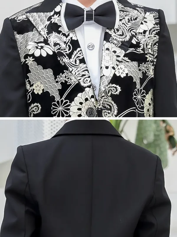 Tenues de gentleman formelles pour garçons, veste de costume à manches longues et pantalon à motif floral, ensemble de vêtements pour garçons pour robe de banquet de mariage en plein air – Image 6