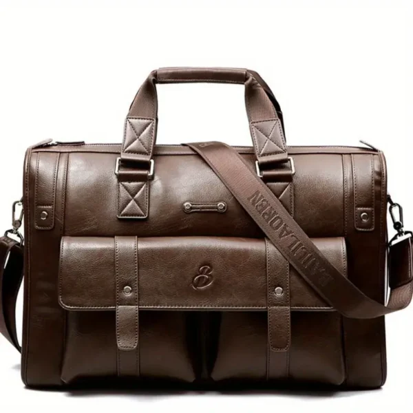 Mallette pour homme haut de gamme conforme à la TSA, Sac d'ordinateur en cuir PU de style britannique rétro avec doublure en polyester, résistant aux taches et à la décoloration, sacoche d'affaires et pochette résistante à l'eau avec ornement à bouton – Image 4