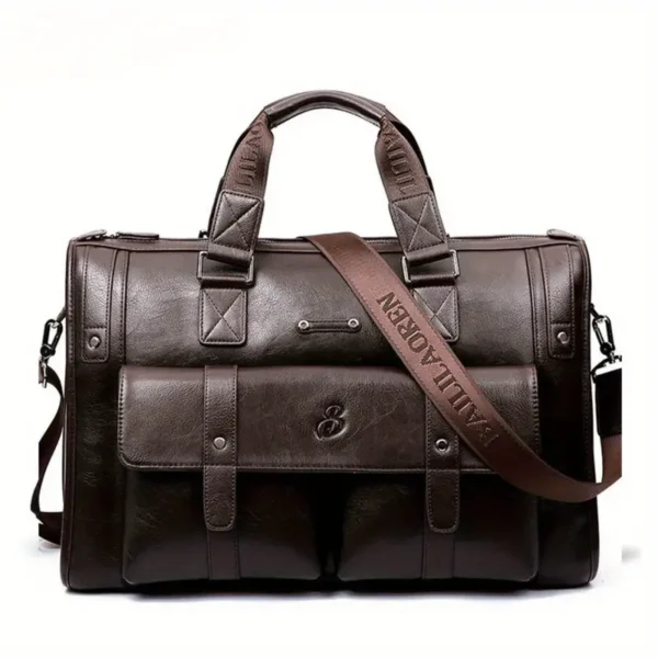 Mallette pour homme haut de gamme conforme à la TSA, Sac d'ordinateur en cuir PU de style britannique rétro avec doublure en polyester, résistant aux taches et à la décoloration, sacoche d'affaires et pochette résistante à l'eau avec ornement à bouton – Image 6