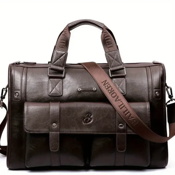 Mallette pour homme haut de gamme conforme à la TSA, Sac d'ordinateur en cuir PU de style britannique rétro avec doublure en polyester, résistant aux taches et à la décoloration, sacoche d'affaires et pochette résistante à l'eau avec ornement à bouton – Image 9