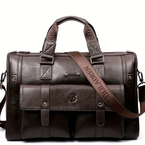 Mallette pour homme haut de gamme conforme à la TSA, Sac d'ordinateur en cuir PU de style britannique rétro avec doublure en polyester, résistant aux taches et à la décoloration, sacoche d'affaires et pochette résistante à l'eau avec ornement à bouton – Image 10