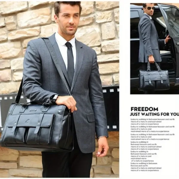 Mallette pour homme haut de gamme conforme à la TSA, Sac d'ordinateur en cuir PU de style britannique rétro avec doublure en polyester, résistant aux taches et à la décoloration, sacoche d'affaires et pochette résistante à l'eau avec ornement à bouton – Image 11