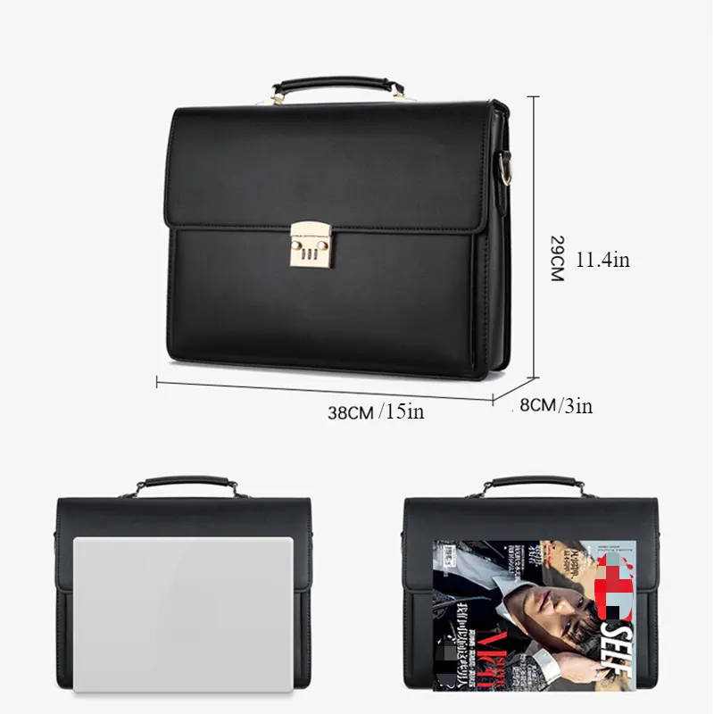 Mallette d'affaires élégante pour homme avec verrouillage par mot de passe, bandoulière réglable et compartiment pour tablette, Sac à main en similicuir imperméable pour le travail et le bureau 6 Mallette d'affaires élégante pour homme avec verrouillage par mot de passe, bandoulière réglable et compartiment pour tablette, Sac à main en similicuir imperméable pour le travail et le bureau – Image 5
