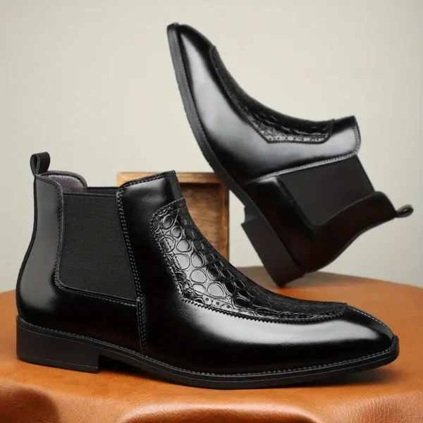 Bottines Chelsea élégantes pour hommes, À enfiler, bout pointu avec semelle en caoutchouc pour toutes les saisons – Image 4